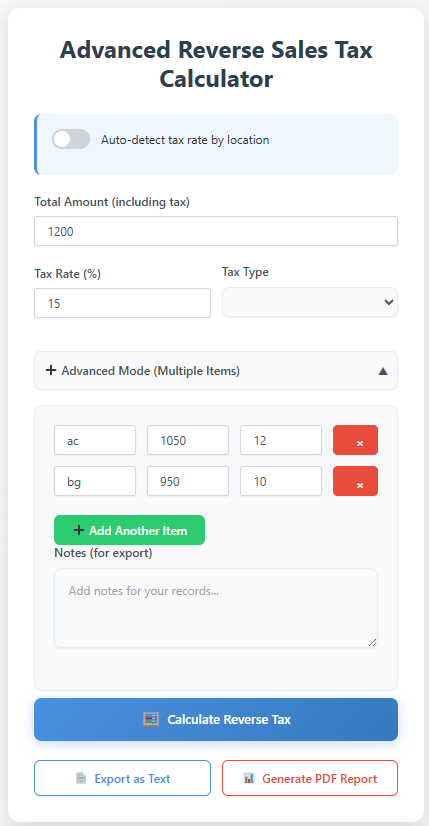 Illustration of how to calculate sales tax on grss value with reverse sales tax calculator