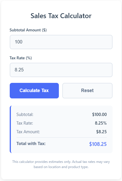 Illustration of how to calculate sales tax by using our sales tax calculator