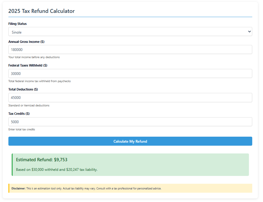 Illustration of how to calculate Tax refund with our calculator of taxes